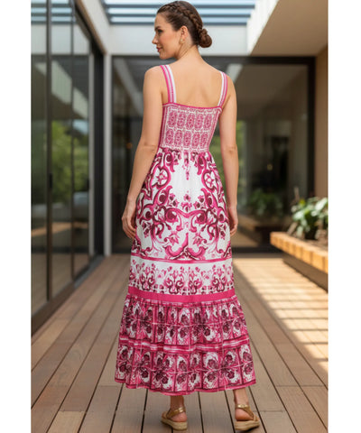 Comprar vestido midi feminino boho estampado com alças finas franzido costas para festa verão barato em promoção ZARA