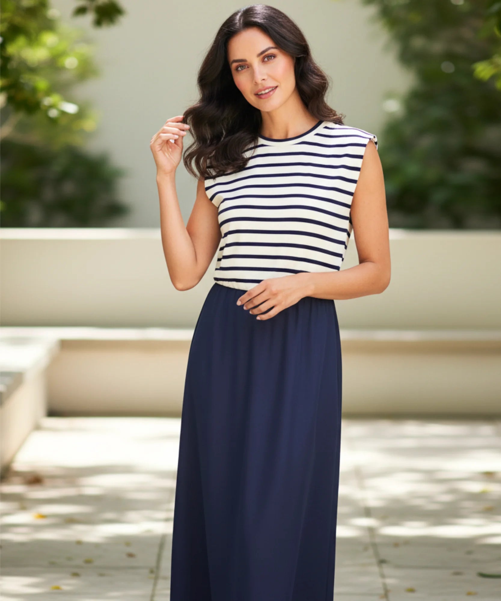 Comprar vestido midi feminino listrado casual malha confortável com saia lisa elegante barato em promoção ZARA