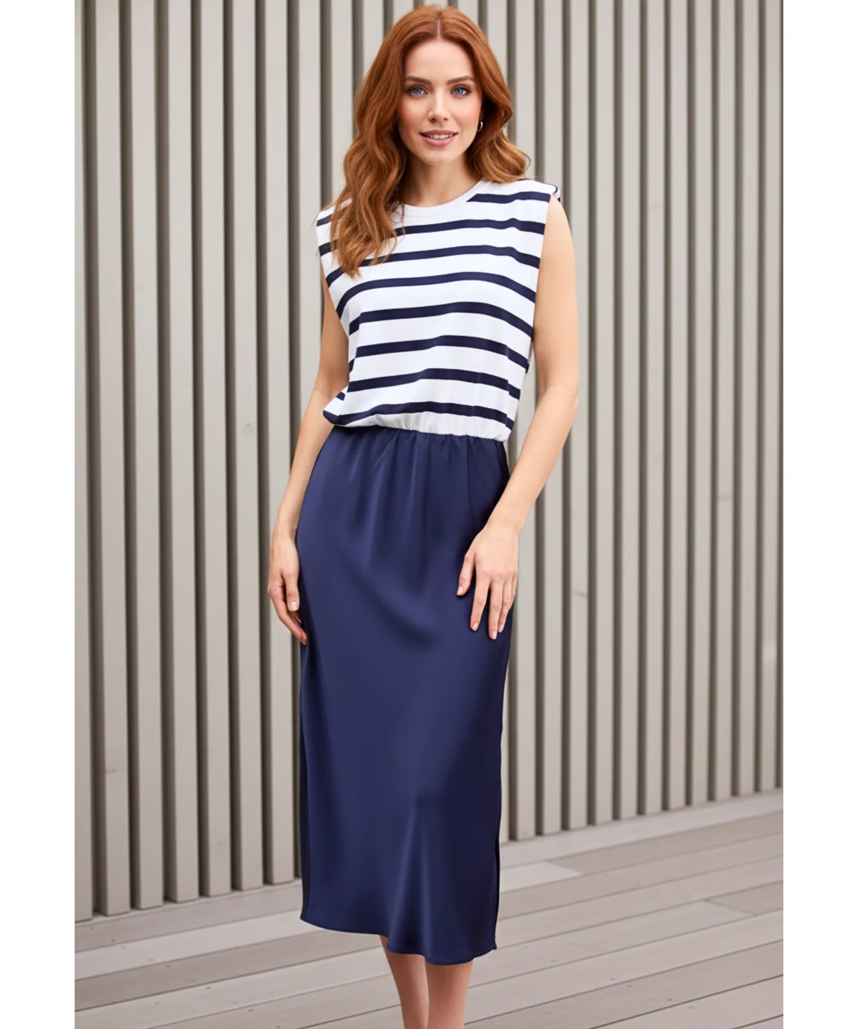 Comprar vestido midi feminino listrado casual malha confortável com saia lisa elegante barato em promoção ZARA