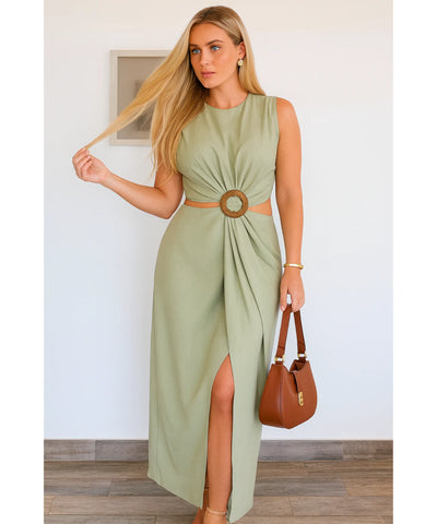 Vestido Midi Recorte Cintura Feminino Cinto Elegante Verão | Jena