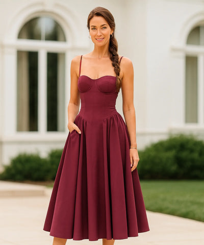 Comprar Vestido midi de festa vinho corset em zibeline barato para madrinhas, formaturas e eventos de gala em promoção KOJI STORE