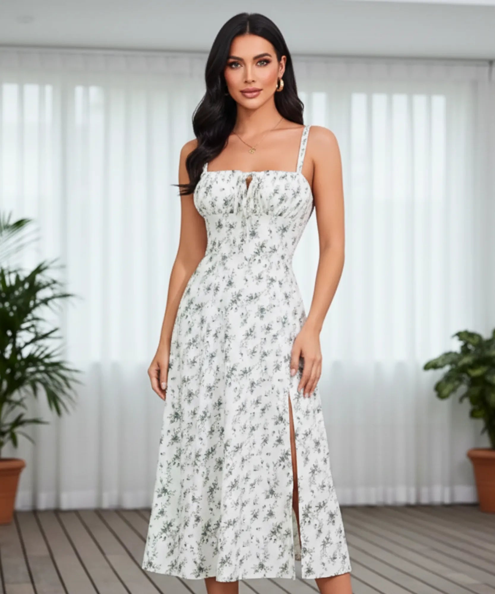 Comprar vestido midi floral com alças amarração nas costas elegante para festa casamento formatura verão em promoção ZARA