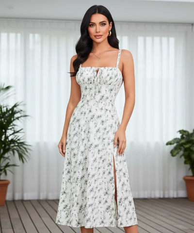 Comprar vestido midi floral com alças amarração nas costas elegante para festa casamento formatura verão em promoção ZARA