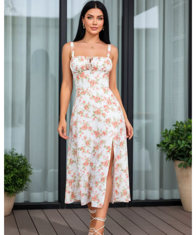 Comprar vestido midi floral com alças amarração nas costas elegante para festa casamento formatura verão em promoção ZARA