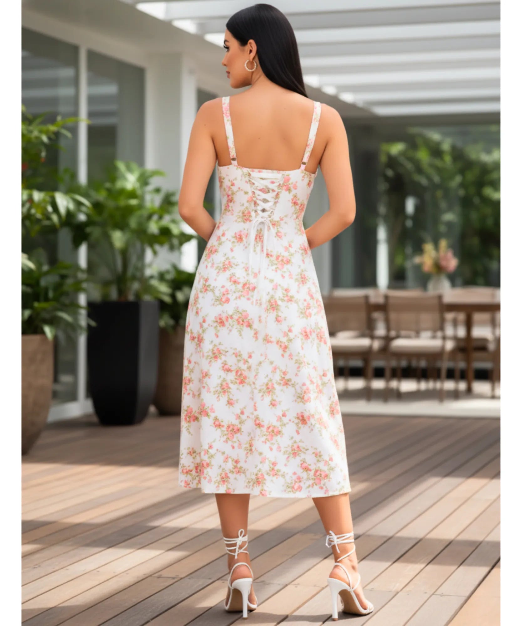 Comprar vestido midi floral com alças amarração nas costas elegante para festa casamento formatura verão em promoção ZARA