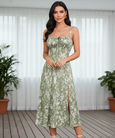 Comprar vestido midi floral com alças amarração nas costas elegante para festa casamento formatura verão em promoção ZARA
