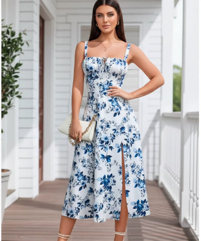 Comprar vestido midi floral com alças amarração nas costas elegante para festa casamento formatura verão em promoção ZARA