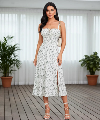 Comprar vestido midi floral com alças amarração nas costas elegante para festa casamento formatura verão em promoção ZARA
