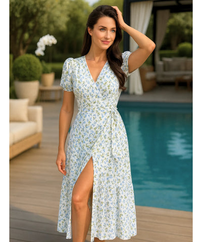 Vestido Midi Florido Feminino Transpassado Boho | Malui