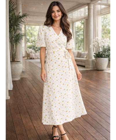 Vestido Midi Florido Feminino Transpassado Boho | Malui