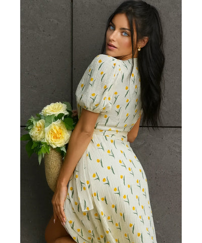 Vestido Midi Florido Feminino Transpassado Boho | Malui