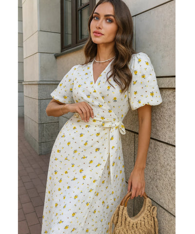 Vestido Midi Florido Feminino Transpassado Boho | Malui