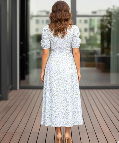 Comprar vestido midi florido feminino transpassado manga bufante amarração lateral verão barato promoção ZARA
