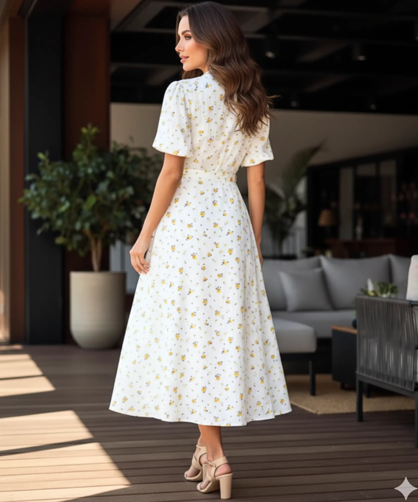Comprar vestido midi florido feminino transpassado manga bufante amarração lateral verão barato promoção ZARA
