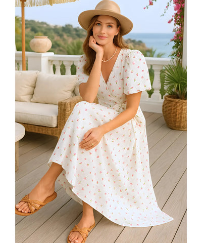 Vestido Midi Florido Feminino Transpassado Boho | Malui