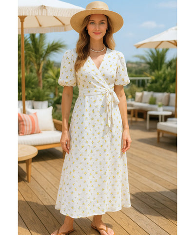 Vestido Midi Florido Feminino Transpassado Boho | Malui