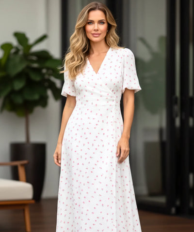 Comprar vestido midi florido feminino transpassado manga bufante amarração lateral verão barato promoção ZARA
