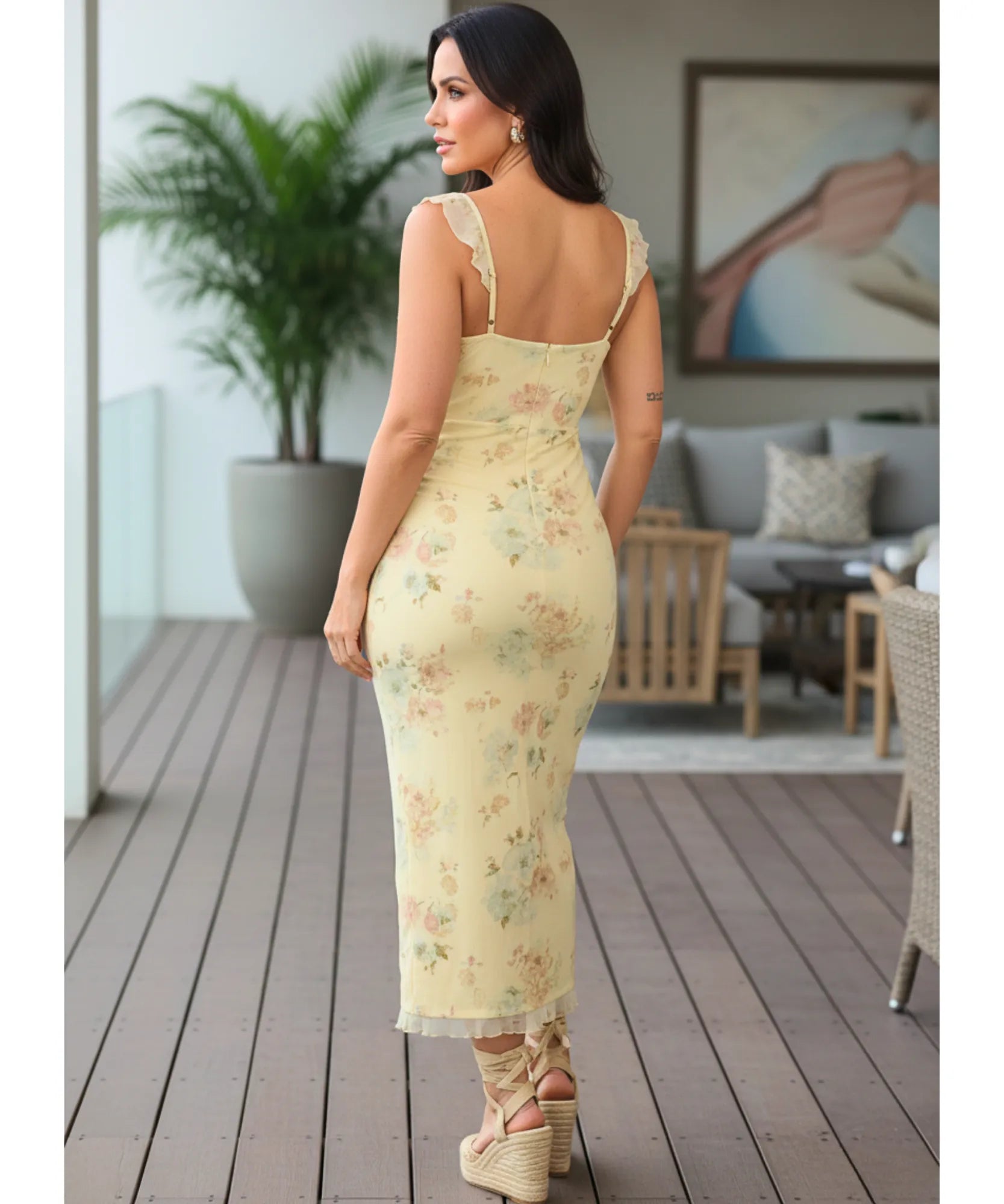 Comprar vestido midi florido feminino alças finas amarração verão festa casual estampado barato em promoção ZARA
