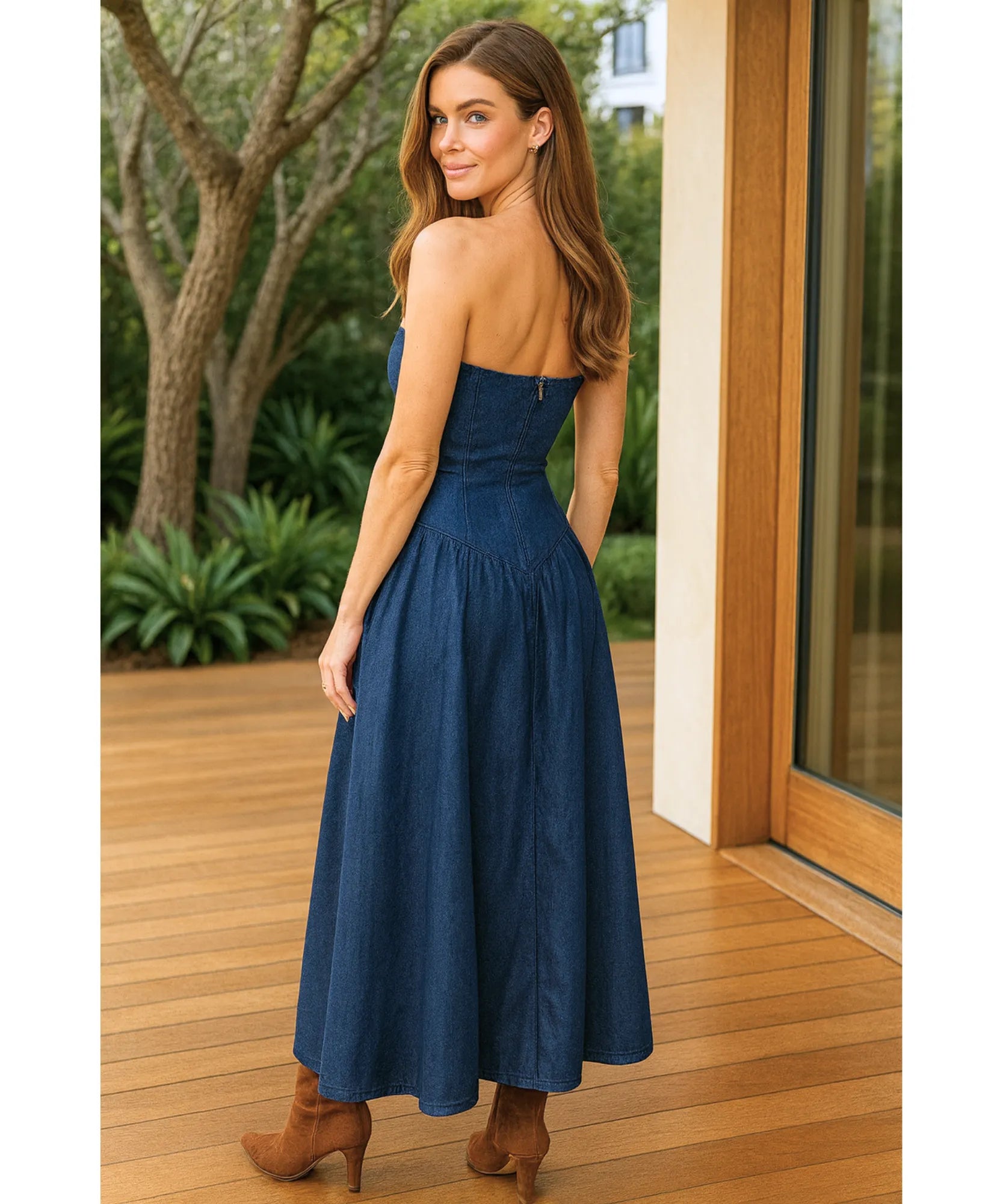 Comprar vestido midi jeans tomara que caia feminino casual elegante com zíper barato em promoção ZARA
