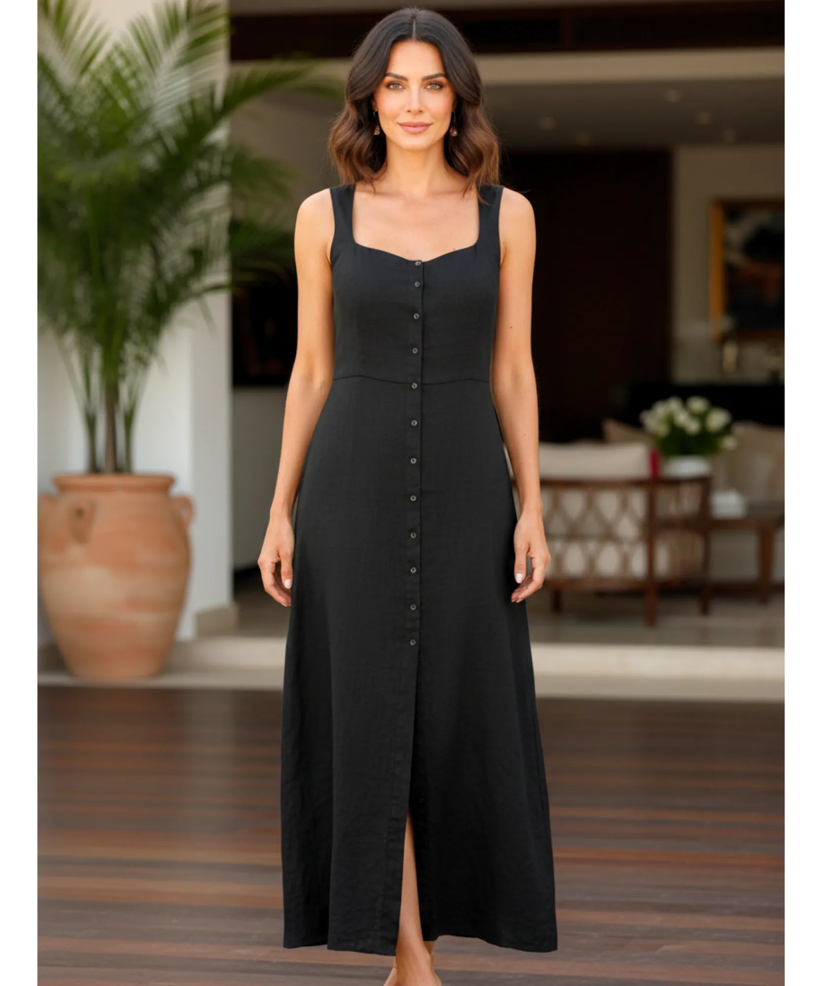 Comprar vestido midi de linho verde com botões frontais e fenda elegante para verão, oferta exclusiva com desconto e frete grátis ZARA