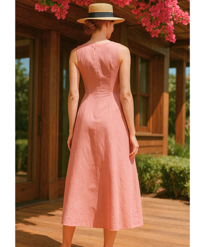 Vestido Midi Linho Botões Frontais Alças Verão | Helô