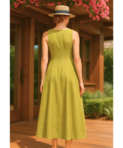 Vestido Midi Linho Botões Frontais Alças Verão | Helô