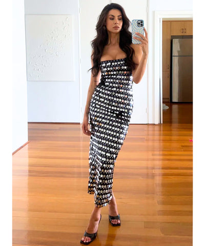 Vestido Elegante Midi de Festa com Paetês Casamento | Tícia