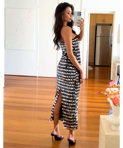 Vestido Elegante Midi de Festa com Paetês Casamento | Tícia