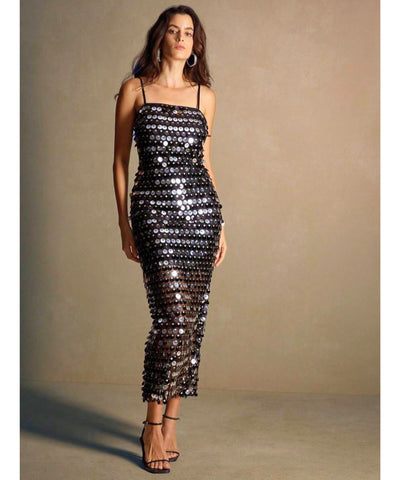 Vestido Elegante Midi de Festa com Paetês Casamento | Tícia