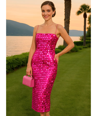 Vestido Elegante Midi de Festa com Paetês Casamento | Tícia