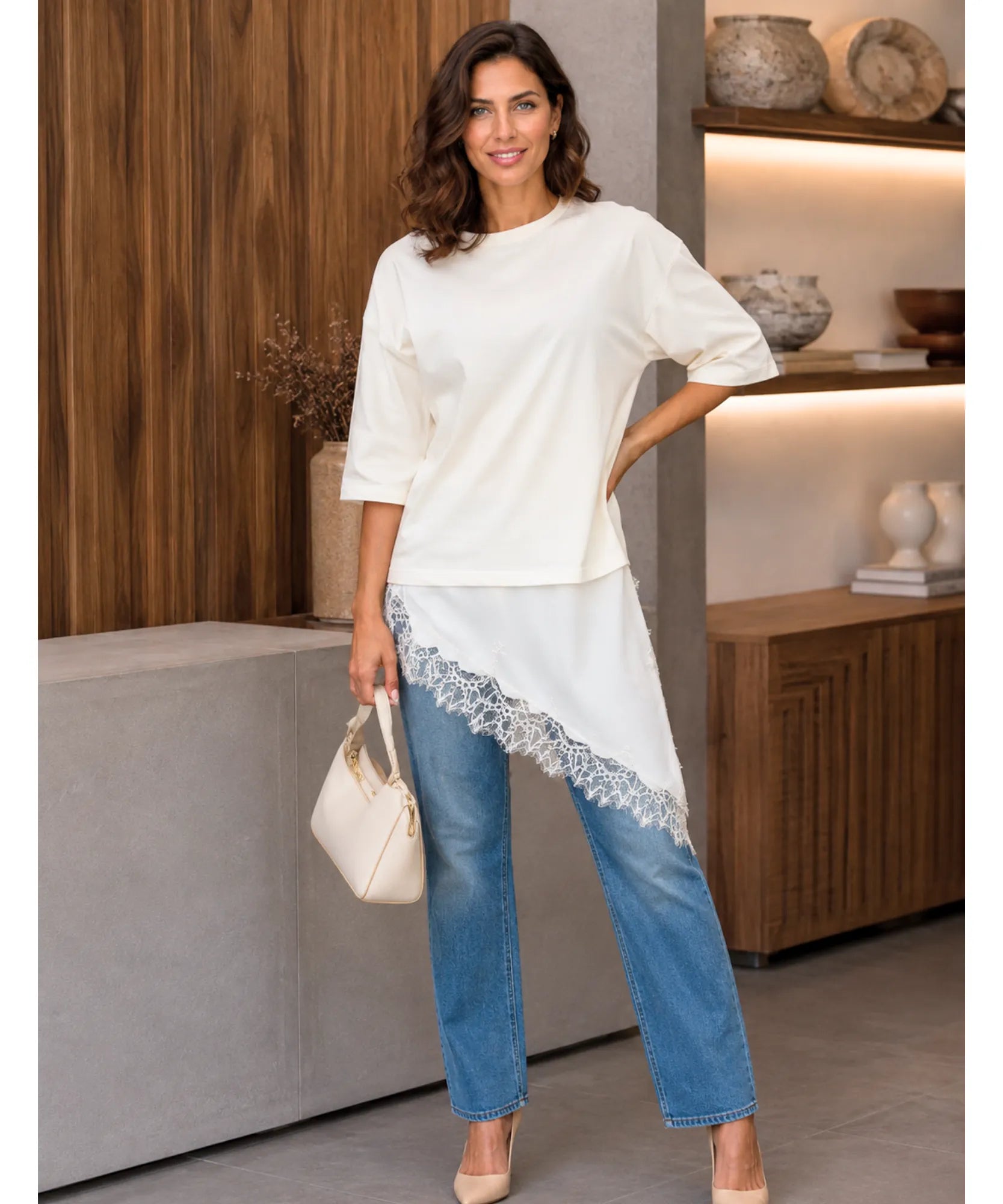 Comprar vestido midi renda feminino trabalho em promoção Anellimn