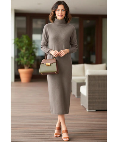 Comprar vestido midi tricot feminino gola alta felpuda com toque suave e modelagem ajustada para looks de inverno elegantes barato ZARA