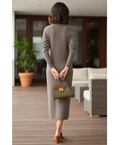 Comprar vestido midi tricot feminino gola alta felpuda com toque suave e modelagem ajustada para looks de inverno elegantes barato ZARA