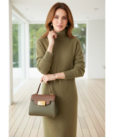 Vestido Longo de Tricot com Gola Alta Feminino Elegante | Jamila