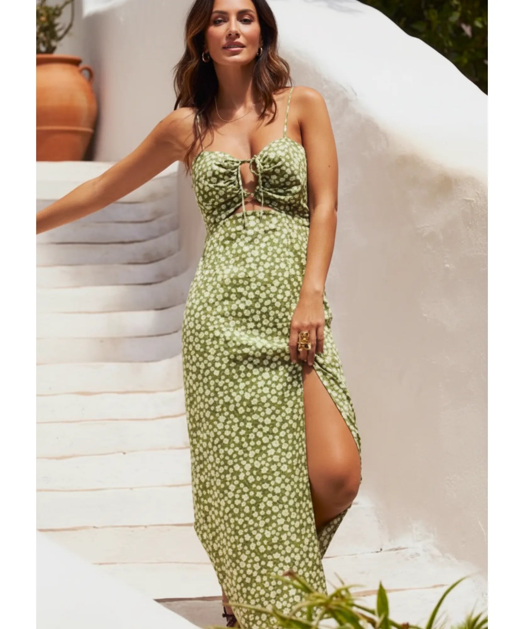 Comprar vestido midi verde florido boho feminino alças finas estampa floral casual verão barato promoção ZARA