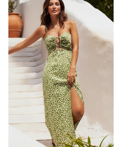 Comprar vestido midi verde florido boho feminino alças finas estampa floral casual verão barato promoção ZARA