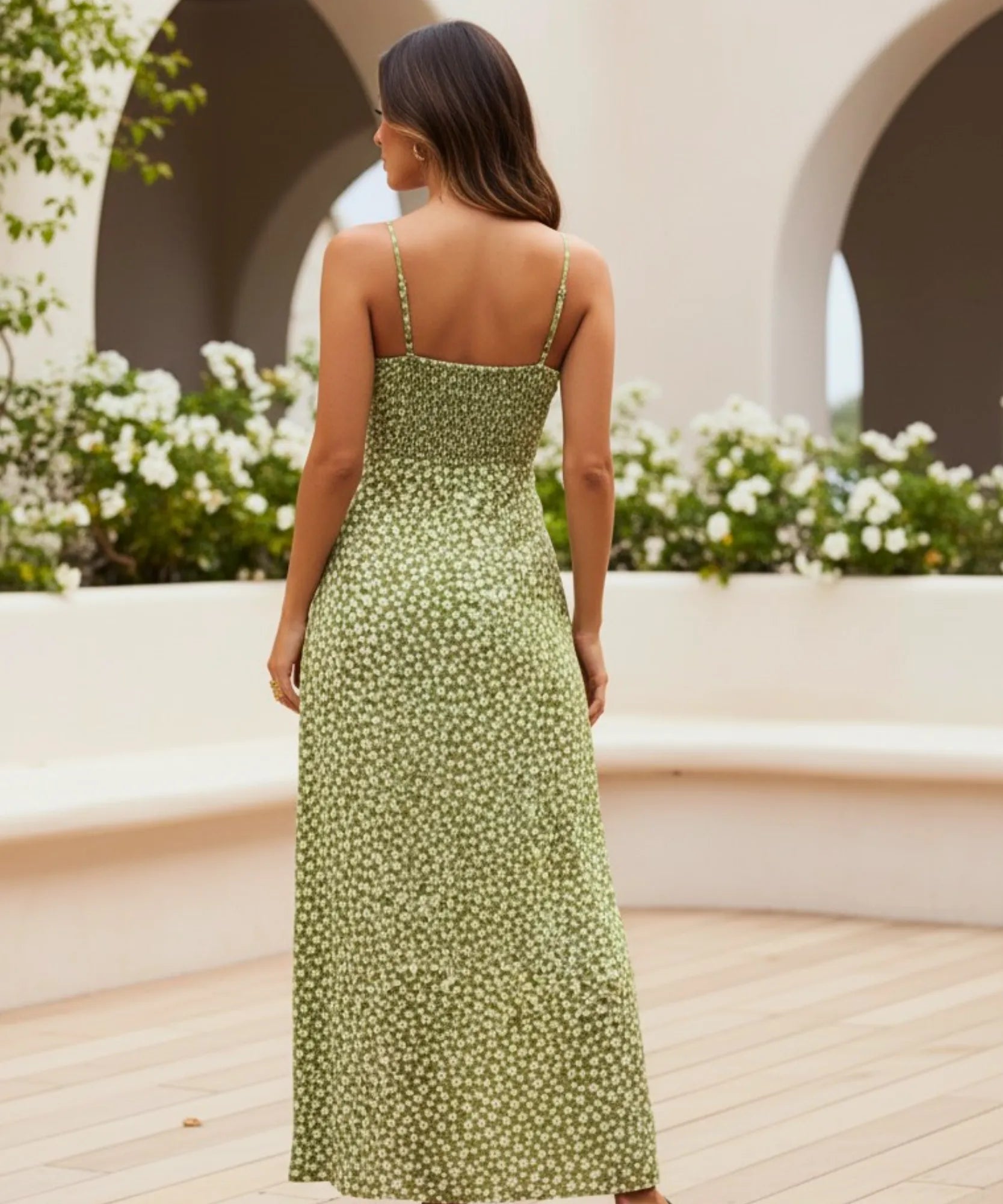 Comprar vestido midi verde florido boho feminino alças finas estampa floral casual verão barato promoção ZARA
