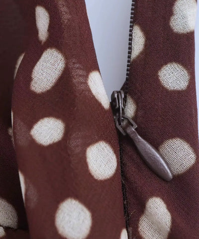Comprar vestido poá longo zíper lateral marrom em promoção Anellimn