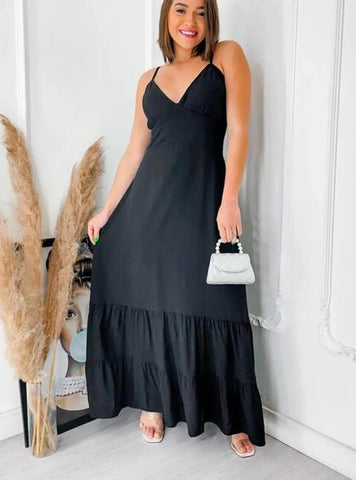 Comprar vestido longo de festa preto de alcinha barato
