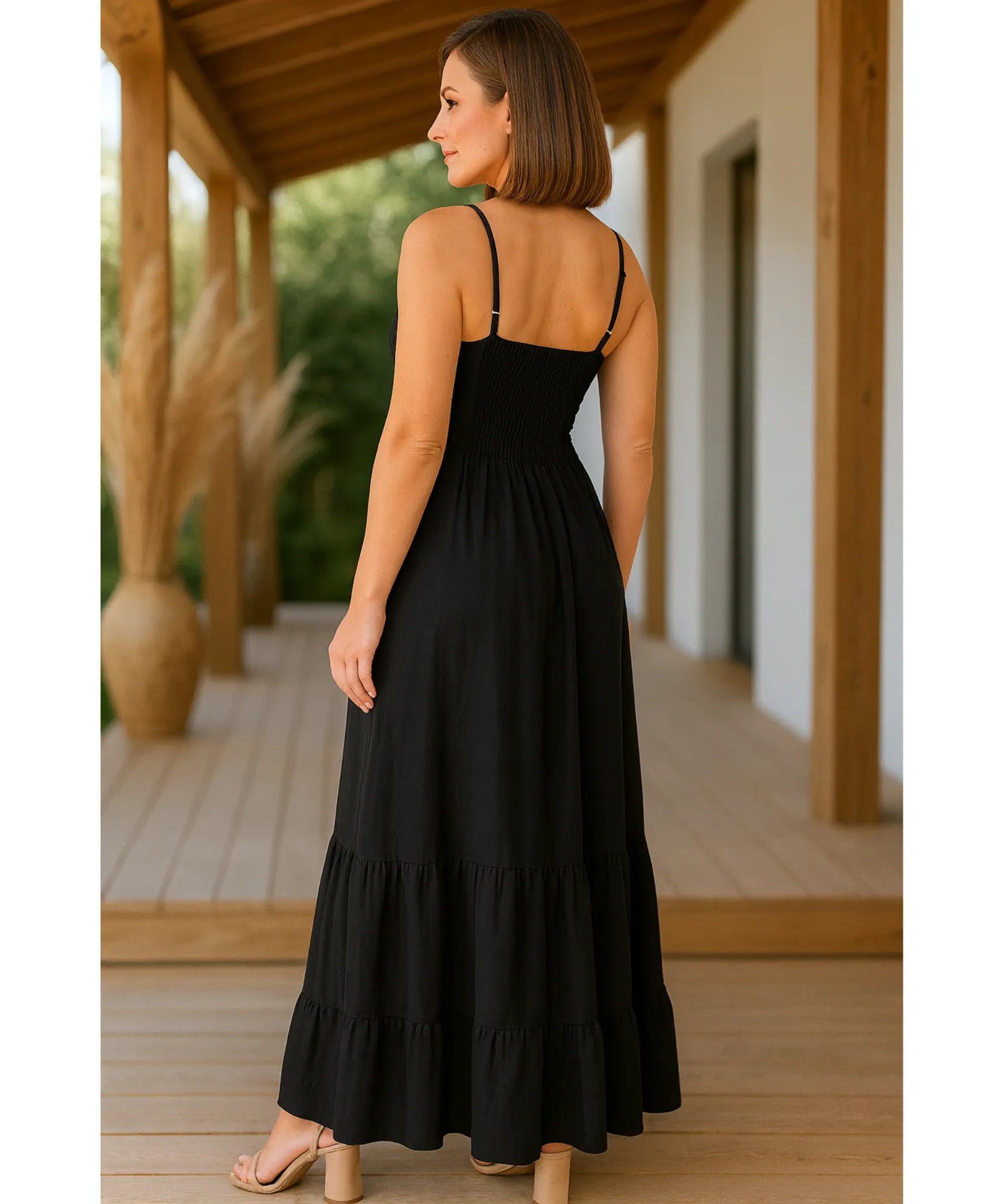 Comprar vestido preto longo feminino babados transpassado elegante para festa social barato em promoção ZARA
