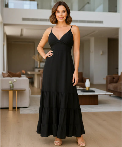 Vestido Preto Longo Feminino Elegante Alça | Nani