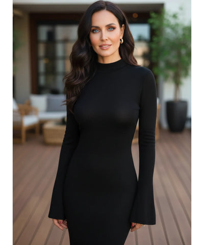 Comprar Vestido preto longo com gola alta e costas abertas elegante para noite, eventos ou balada barato ANELLIMN