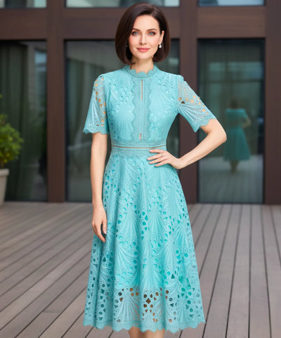 Comprar vestido renda midi guipir manga curta festa casamento dia verão elegante barato LADYDRESS