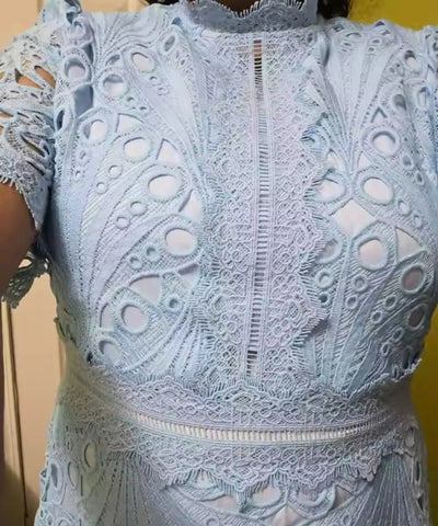 Vestido Renda Midi Guipir Elegante Festa Casamento Dia | Cindy