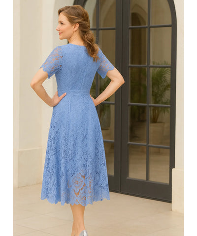 Vestido Renda Midi Guipir Elegante Festa Casamento Dia | Cindy