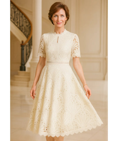 Comprar vestido renda midi guipir manga curta festa casamento dia verão elegante barato LADYDRESS