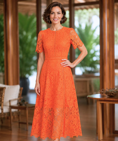 Vestido Renda Midi Guipir Elegante Festa Casamento Dia | Cindy