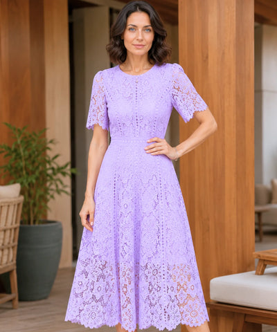 Vestido Renda Midi Guipir Elegante Festa Casamento Dia | Cindy