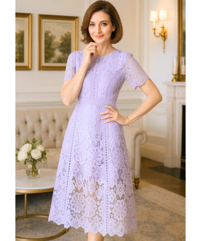 Vestido Renda Midi Guipir Elegante Festa Casamento Dia | Cindy