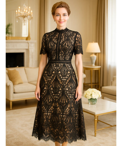 Vestido Renda Midi Guipir Elegante Festa Casamento Dia | Cindy